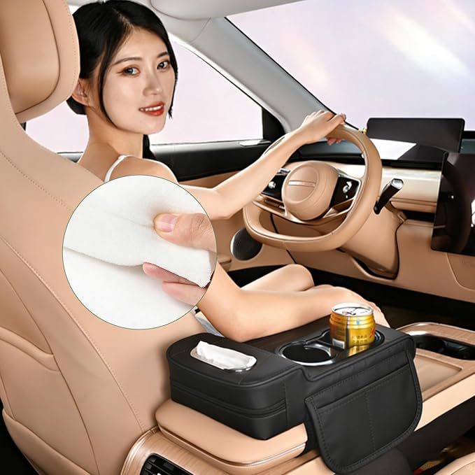 Upgrade Multifunctional Car Armrest Cushion,Center Console Cover with 2 Cup Holder,Arm Rest Cover for Car,Car Armrest Storage Box, Car Accessories Center Console Organizers for Most Cars