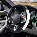 Bling Soft Leather Steering Wheel Cover, 15" Anti-Slip Sparkly Crystal Auto Elastic Steering Wheel Protector for Women Girl, Colorful Diamond Car Interior Accessory for Most Cars (White)
