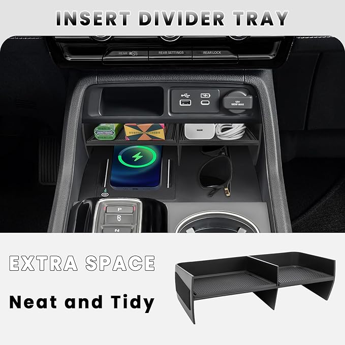 Neepiar 2PCS Center Console Organizer Compatible with 2023 2024 2025 2026 Honda Pilot/ 2026 Honda Passport Armrest Tray Insert Divider Slot Box Secondary ABS Plastic Material Interior Accessories