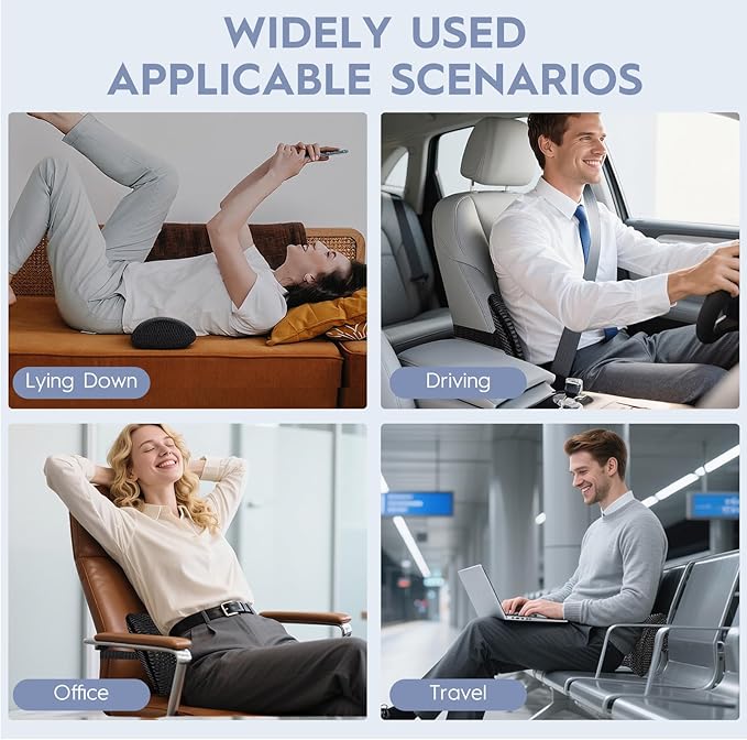 Lumbar Support Pillow for Office Chair Car Seat, Memory Foam Lumbar Pillow Lower Back Pain Relief Support Cushion Back Pillow for Sleeping,Driving,Resting,Chair Cushions Office Home Essentials,Black