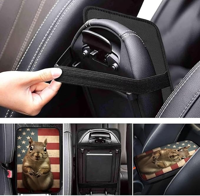 Car Center Console Pad, Universal Waterproof Car Armrest Seat Box Cover, Car Interior Accessories for Most Vehicle SUV Truck Vintage American Flag Mice Car Armrest Pad