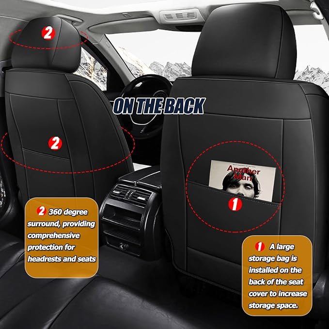 Car Seat Covers for 2 Seats - Nappa Leather 3D Foam Back Support, Super Breathable, All Season Car Seat Cushion with Storage Bags, Universal Fit for Most Cars, Colour- Black Gray
