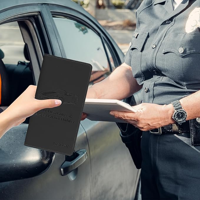 TILDOSAC Car Registration & Insurance Card Holder Leather Auto Glove Box Organizer Document Wallet with Magnetic Shut