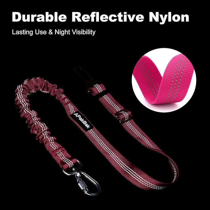 APakBak Dog Seat Belt for Car, Adjustable Dog Car Harness Seatbelt for Small Medium Large Dogs, Heavy Duty Travel Safety Restraint with Locking Aluminum Hook & Reflective Nylon Strap, Pink