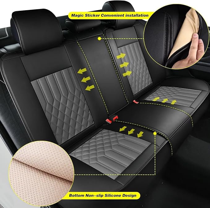 TTX Car Seat Covers Full Set Fit for Infiniti QX50 2018-2025 2026 Breathable Leather Seat Protector with Airbag Compatible Automotive 5 Seat Cushions Cover with Beautiful Patterns (Gray)