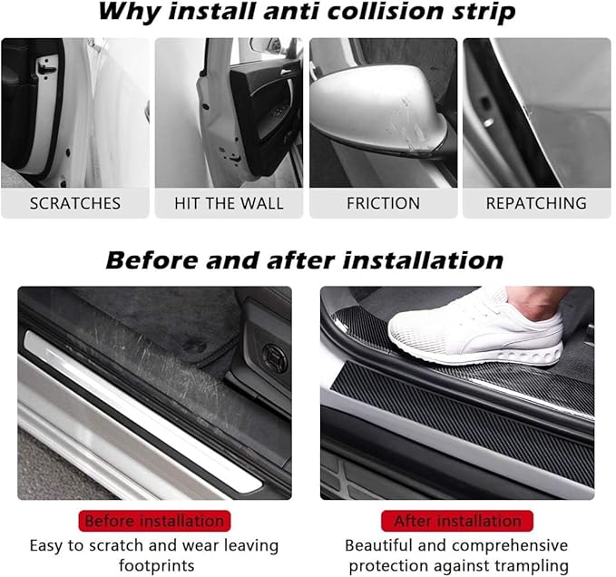 CloudBuyer Universal Car Door Edge Protector, Carbon Fiber 5D Gloss Black Vinyl Wrap Film with Anti-Collision Protection for Most Vehicles (33Ft x 2In, Black)