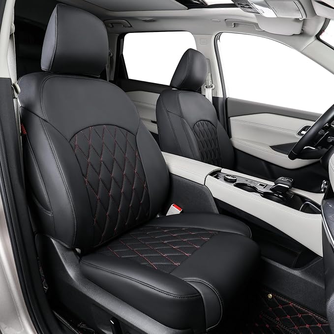 coverdream Full Set Custom Fit Rogue Car Seat Covers for Nissan Rogue Hybrid,Sport 2020 2021 2022,Full Coverage Leather Seat Protector(Black/Red)