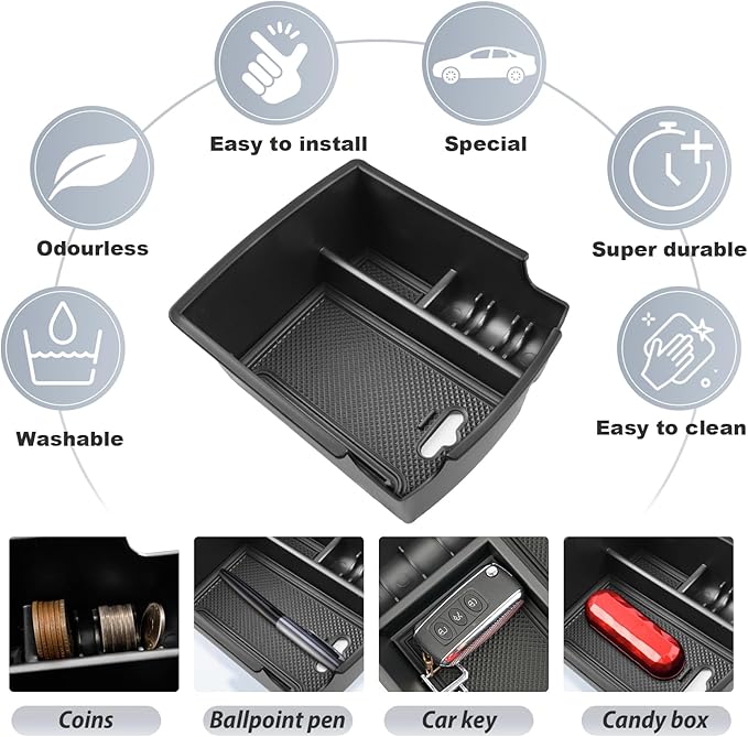 SKTU for 2020-2025 2026 Hyundai Venue Center Console Organizer Hyundai Venue 2023 2024 2025 2026 Accessories Container Armrest Insert Organizer ABS Tray Pallet with USB Hole and Coin Holder