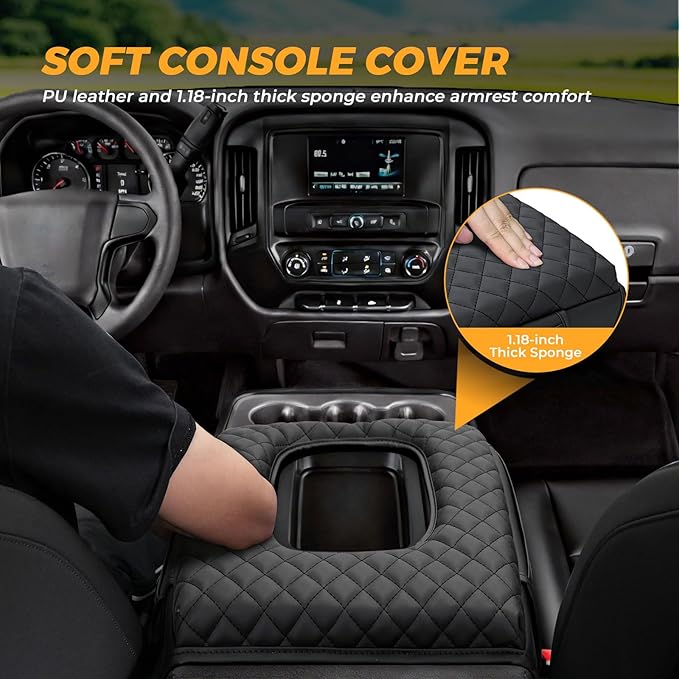 FUNY Center Armrest Cover for 2014-2018 Silverado Sierra Jump-Up Seats, Durable Center Console Cover Replacement, Only fit Jump Seat Console