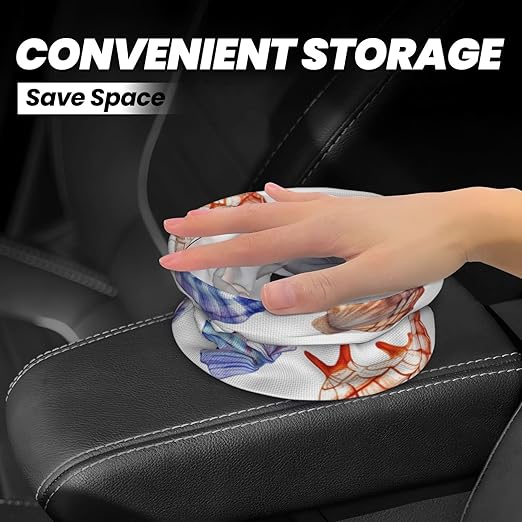 Beach Seashells Car Trash Can Garbage Cans Foldable,Cute Hanging Car Organizer and Storage Bag Leak Proof, Auto Back Seat Trash Bin Universal for Truck, SUV, Outdoor Travel