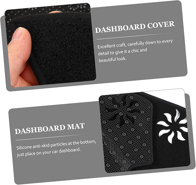 Automotive Dashboard Cover Pad Polyester Anti-Slip Dash Mat Carpet for Left-Hand Drive Cars Non-Glare Sunshade Protector with Silicone Grip Black