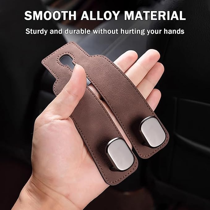 ZWYYTHC 2 Pack Car Seat Back Storage Hook, Headrest Hooks for Car with Metal Hooks, Premium Suede Leather Car Headrest Hooks Universal Car Seat Hooks for Purses, Bags & Groceries(Brown)