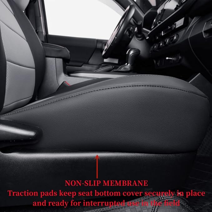 coverdream 2nd Gen Tacoma Seat Covers Custom Fit for 2012-2015 Toyota Tacoma Double Cab/Crew Cab(TRD Sport Seats),Fully Covered Faux Leather Seat Protector-Full Set(Black/Gray)