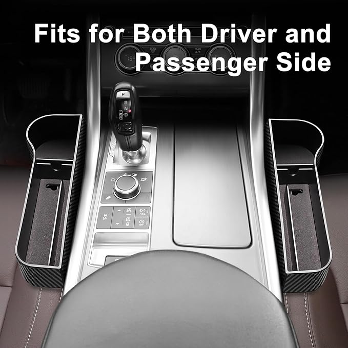 LEYACS Car Seat Gap Filler, Premium Leather Car Seat Gap Filler Organizer with Cup Holder, Car Seat Organizer with Two Seat Hooks, Can Hold Cell Phone, Keys, Cards, Canned Drinks - 2 Pack, Black