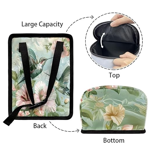 Flower Hummingbird Pattern Automotive Garbage Can Bin with Lid,Washable Car Trash Can for Travel，Cars，Universal Fit Hippie Car Accessory Interior Set