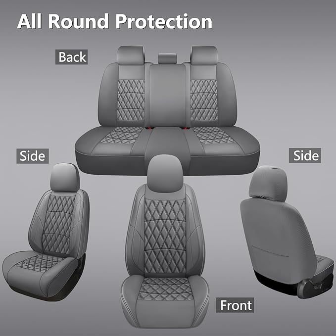NS YOLO Leather Car Seat Covers,Universal Fit for Most Cars,SUVs and Sedans,Waterproof Luxury Leatherette Cushions, 5 Seats Protectors (Grey, Full Set-5 Seats(Front and Rear))