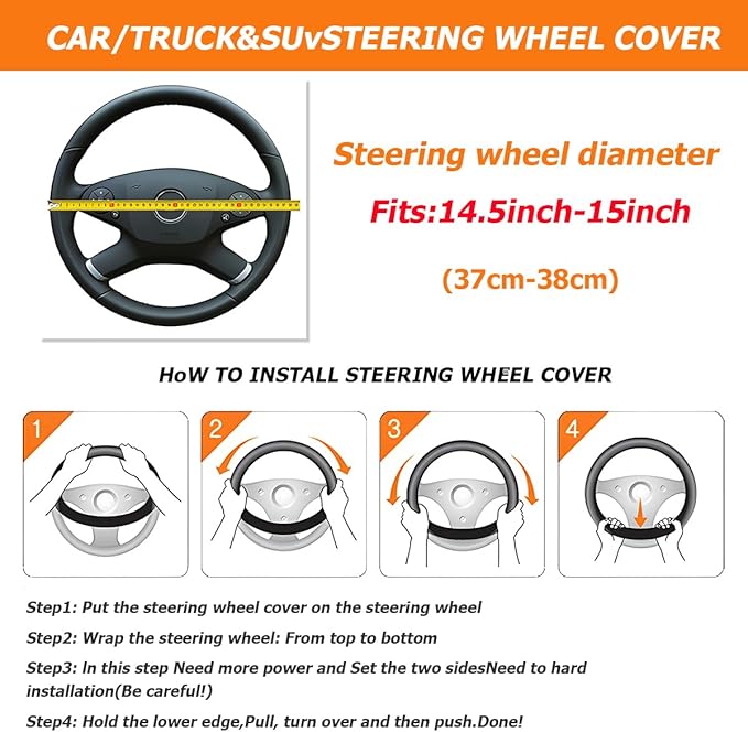 Elastic Car Steering Wheel Cover, 14.5-15 Inch Leather Non Slip Vehicle Steering Wheel Protecter Without Inner Ring, Auto Interior Protection Accessories, Universal Fit (Black)