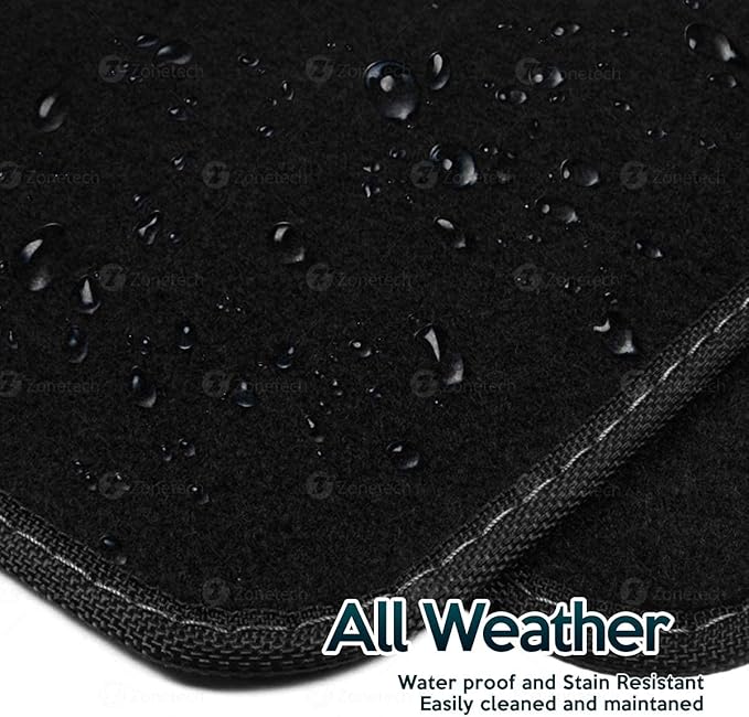 Zone Tech All Weather Carpet Vehicle Floor Mats- 4-Piece Black Premium Quality Carpeted Floor Liners Plus Vinyl Heel Pad for Additional Protection - Driver Seat, Passenger Seat and Rear