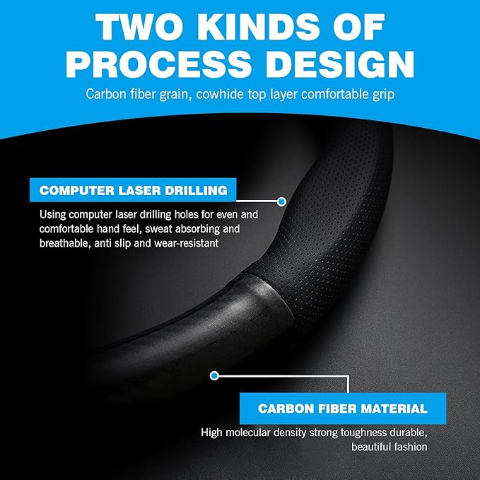 D-shaped Steering Wheel Cover, Carbon Fiber Pattern Anti-slip Wear-resistant Sweat-absorbent Microfiber Leather Steering Wheel Protector, Four Seasons Universal Accessory (Black)