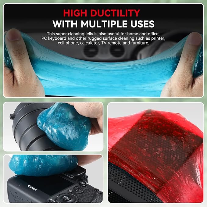 Auto Dynasty Pack of 4 Car Cleaning Gel, 2024 Universal Auto Detailing Tools Car Interior Air Vent Dust Cleaner Slime Putty Jelly for Printers, Camera, Calculator, Keyboard (Red, Blue, Green, Yellow)