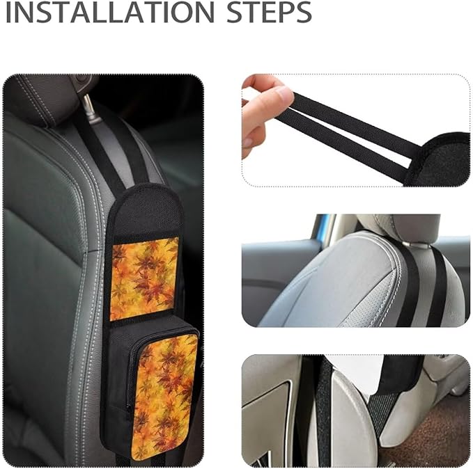 Thanksgiving Red Maple Car Seat Storage,Front Seat Side Hanging Bag with Zipper for Women Men Non Slip Car Seat Protector Auto Organizer Accessories