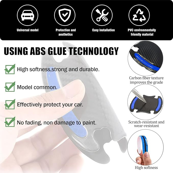 8Pcs Car Door Handle Protector Reflective Sticker,3D Carbon Fiber Universal Door Handle Scratch Protector Cover,Self-Adhesive & Non-Marking,Paint Guard Protective Films (Blue)