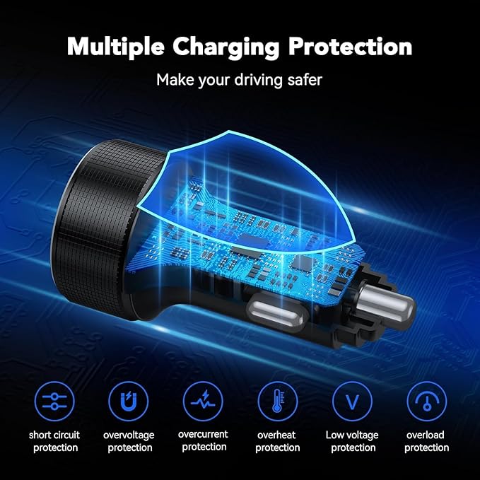 131W Car Charger Super Fast Charging Cigarette Lighter USB Phone Accessories Charger Voltmeter Adapter with QC USB c Type c PD Universal Quick Charge Multi 4 Port for 12-24v Car Cigarette Lighter Plug