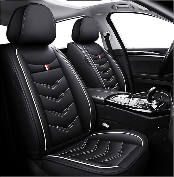 MVRVMV 2 Car Seat Covers for Ford Bronco 2021-2026, Wear-Resistant & Anti-Slip Leather Seat Protectors (2 Seat Standard, Black-White)