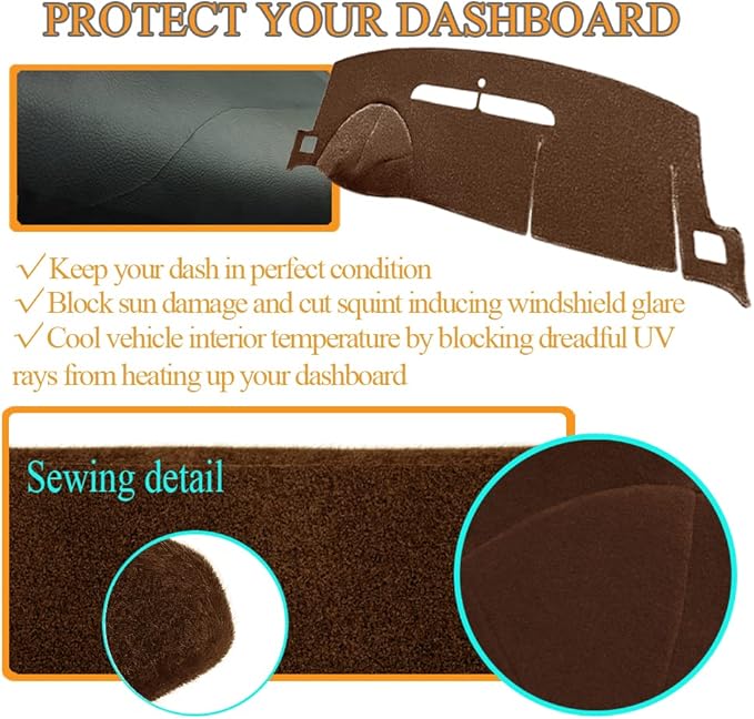 Dashboard Cover Dash Cover Mat Pad Carpet Fit for Chevy Chevrolet Tahoe Suburban 2007-2014,Chevrolet Avalanche Silverado 1500 LTZ 2007-2013,GMC Yukon All Models 2007-2014 (Dark Brown) Y24