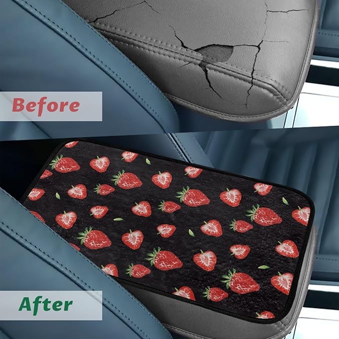 CLOHOMIN Red Strawberry Car Center Console Cover Pad Cute Auto Arm Rest Cover Winter Car Armrest Cover Accessories for Sedan SUV Van