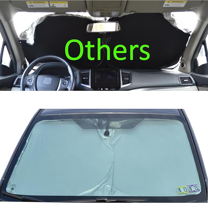 Patented Car Windshield Sun Shade with Storage Pouch by A1 Sunshade Retractable Automotive Truck SUV Front Window Shield Blocker Screen Visor Protector Cover for Auto Interior Accessories for Heat D2