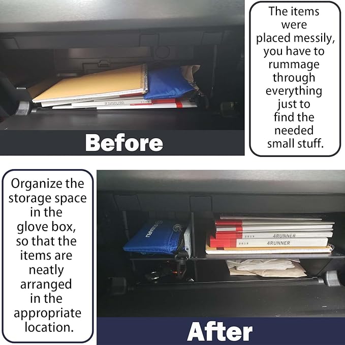 RUNROAD Glove Box Organizer Dividers Compatible with Toyota 4Runner 2010 2011-2022 2023 2024 and for 2010-2023 Lexus GX 460 Accessories, Insert ABS Glove Compartment