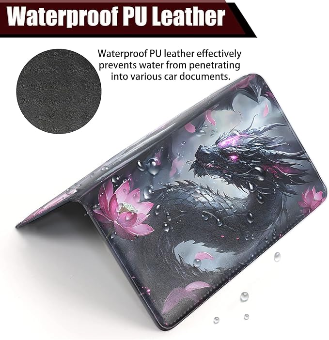 Car Document Holder with Magnetic Shut, Car Registration and Insurance Card Holder, Vehicle Glove Box Organizer Documents, Driver License, Auto Paperwork Organizer Wallet, Dragon In Lotus Pattern