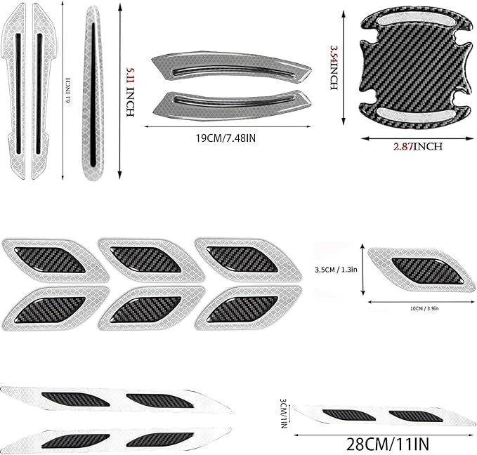 16 Piece Reflective Car Sticker Set Mirror Warning Sticker Car Door Handle Protector Reflective Self-Adhesive and Scratch Free Paint Protective Film (White)