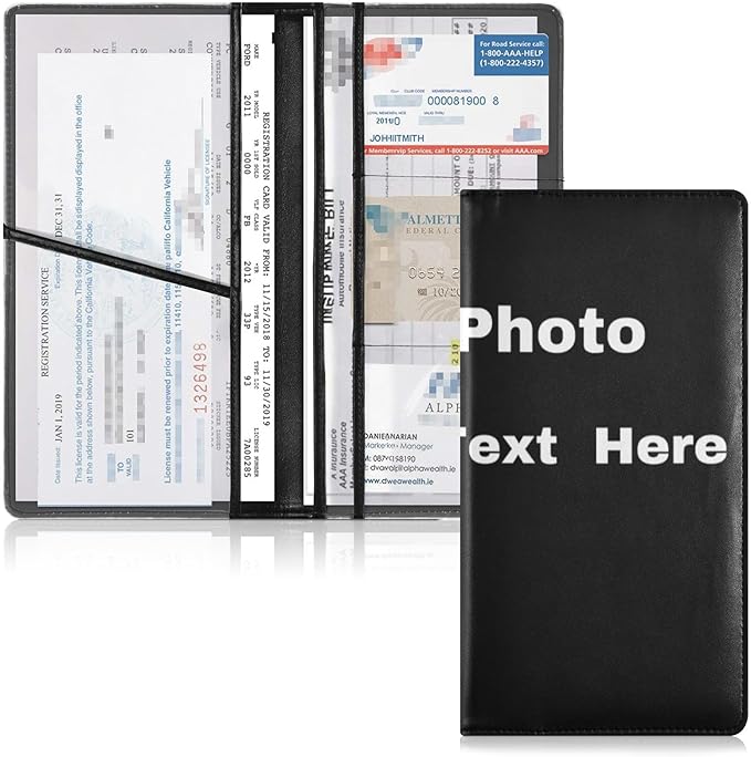 Custom Car Registration and Insurance Holder with Photo/Text/Picture Customization Vehicle Glove Box Organizer Personalized Car Accessories Wallet Case for Women Men