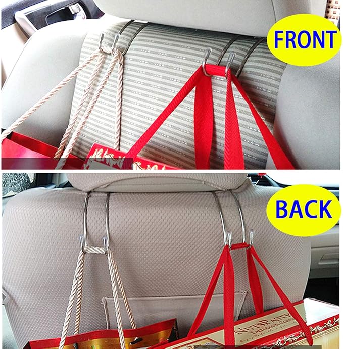 4 Pack Car Seat Headrest Hooks Strong and Durable Backseat Hanger Storage for Handbags, Purses, Coats, and Grocery Bags, Universal SUV Truck Vehicle Car Seat Back Headrest Bottle Holder Organizer