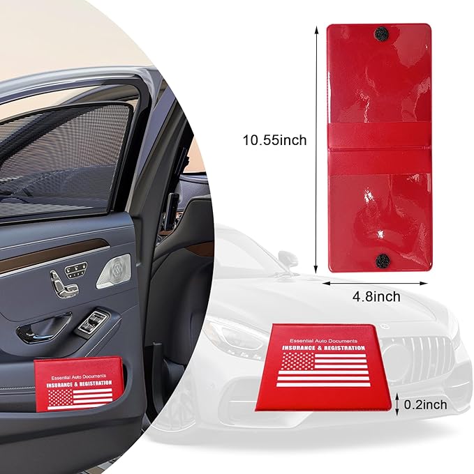 Ziciner Car Registration Insurance Holder, 2Pack Essential Auto Card Document Glove Box Organizer with Touch Fastener, Vehicle Interior Accessories Perfect for Most Car, Truck, SUV (Red/White Flag)