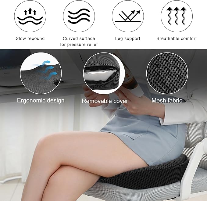 Car Seat Cushion, Memory Foam Cushion for Tailbone Pain & Sciatica Relief, Ergonomic Seat Cushion Comfortable Chair Relief Pillow for Car Office Wheelchair, car Accessories (Black, Mesh)