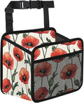 Flowers Poppies Car Backseat Organizer PU Leather Red Floral Truck Back Seat Trash Bag Universal Hanging Storage Box Travel Accessories Foldable