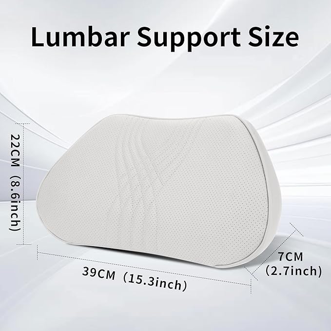 Dapucarin Lumbar Support Pillow for Car Seat, Office Chair Nappa Leather Memory Foam Lower Back Cushion for Back Pain Relief Improve Posture, Ergonomic Back Rest for Gaming Chair, Light Gray, 1PC