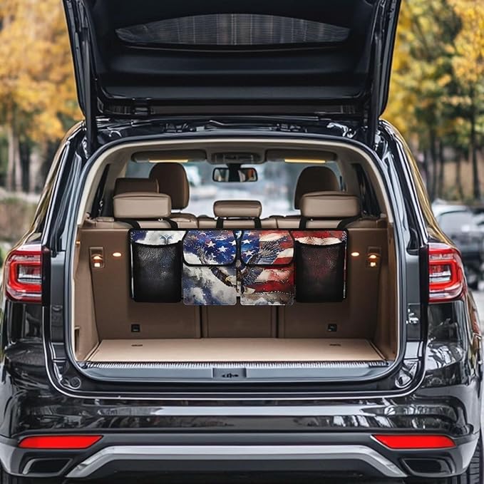 Eagle America Flag Car Trunk Organizer, Hanging Seat Back Storage Organizer with Large Pockets, Space-Saving Backseat Car Organizer, Large Capacity Collapsible Bag for Most Vehicles