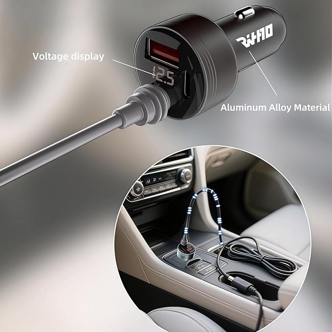 3 in 1 Starlink Mini Accessory 12v Car Cigarette Lighter Adapter Charger,with Digital Display,Compatible with Starlink Mini DC Power Cable UBS-A USB-C for All Car Models