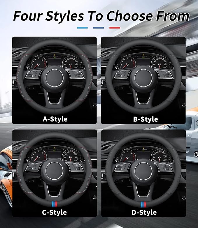 Custom-Fit for Mitsubishi Steering Wheel Cover, Premium Leather Car Steering Wheel Cover with Logo, Non-Slip, Breathable, for Mitsubishi Accessories (D-Style,for Mitsubishi)