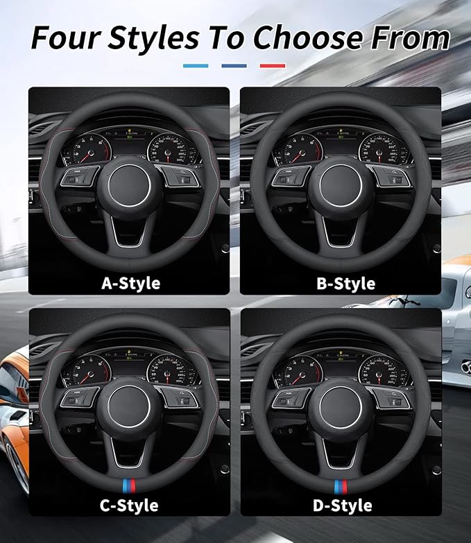 Custom-Fit for Nissan Steering Wheel Cover, Premium Leather Car Steering Wheel Cover with Logo, Non-Slip, Breathable, for Nissan Accessories (C-Style,for Nissan)