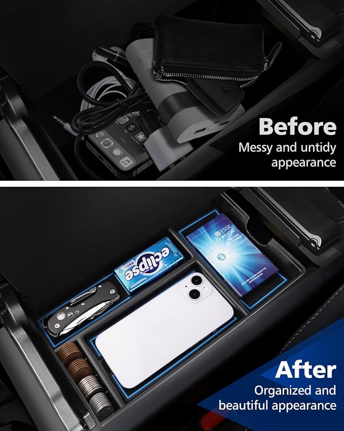 FIILINES Center Console Organizer for Lexus RX 350 350h 500h 2023-2025 2026 Accessories, Center Console Tray Secondary Armrest Storage Box ABS Insert Container with Anti-Slip Mats