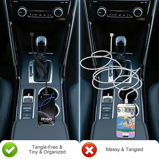 Eettvekd Coiled Car Carplay Charger Fast Charging，[2-Pack, 3Ft] Retractable Braid USB A to USB C Cable for iPhone 17/16/15/Plus/Pro Max/MacBook Pro, Type-C Cord,Black
