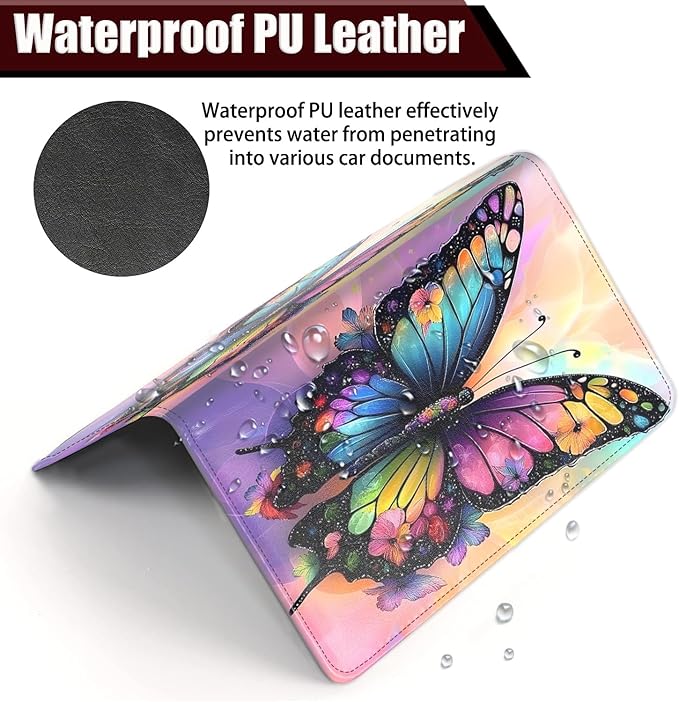 Car Document Holder with Magnetic Shut, Car Registration and Insurance Card Holder, Vehicle Glove Box Organizer Documents, Driver License, Auto Paperwork Organizer Wallet, Rainbow Butterfly Dream