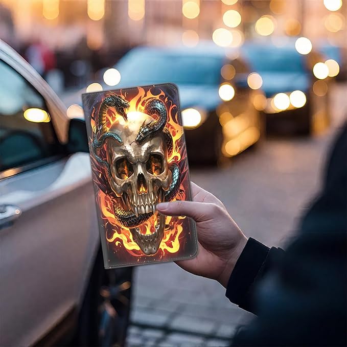Car Registration Holder, Waterproof PU Leather Vehicle Card Document Glove Box Organizer, Women Interior Auto Accessories Case for Cards, Driver License Car Insurance Holder, Skull and Snake Pattern