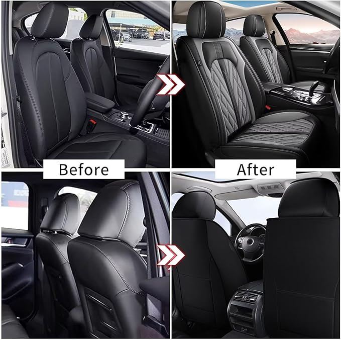 TTX LIGHTING Seat Covers Fit for Ford Focus 2009-2018 Front Seat Covers Faux Leather Car Seat Covers Breathable Waterproof Car Seat Protector (2 Seats, Black&Grey)