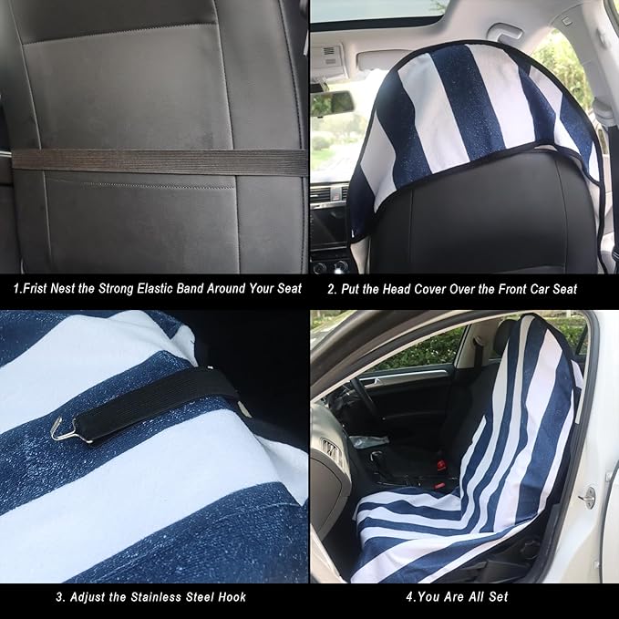 LoyaGour Car Seat Cover Protector Front Seats,for Gym Workout,Running,Swimming,Beach and Hiking,Waterproof Sweat Towel Bucket Seat Covers for Cars SUV Trucks (Blue Stripe, 1Pcs)